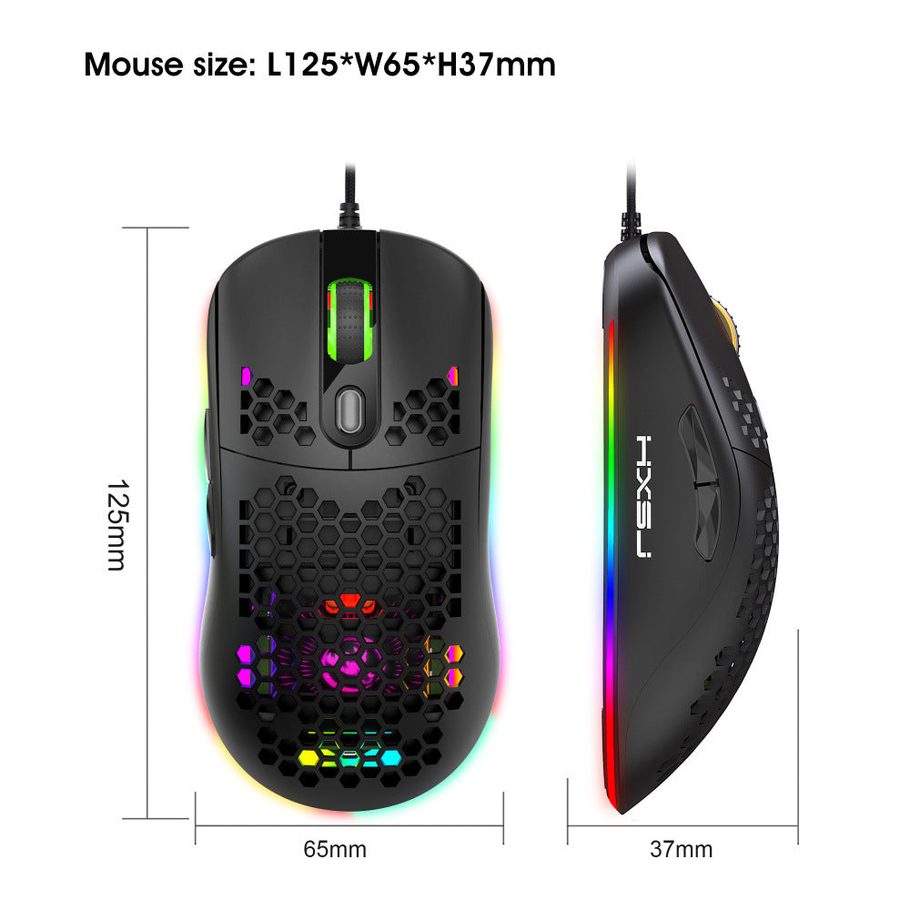 RGB Gaming Mouse – Lightweight Honeycomb Design with Heat Dissipation Holes